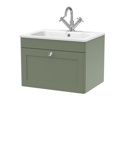 NUIE 600mm Wall Hung 1-Drawer Unit & Stone Basin 1TH
