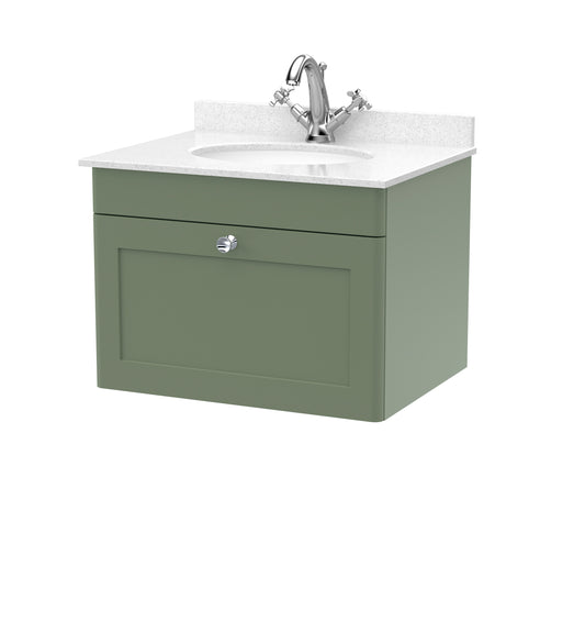 NUIE 600mm Wall Hung 1 Drawer Vanity & Marble Top 1TH