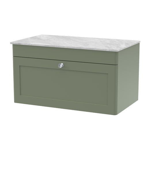 NUIE 800mm Wall Hung Single Drawer Vanity with Marble Top