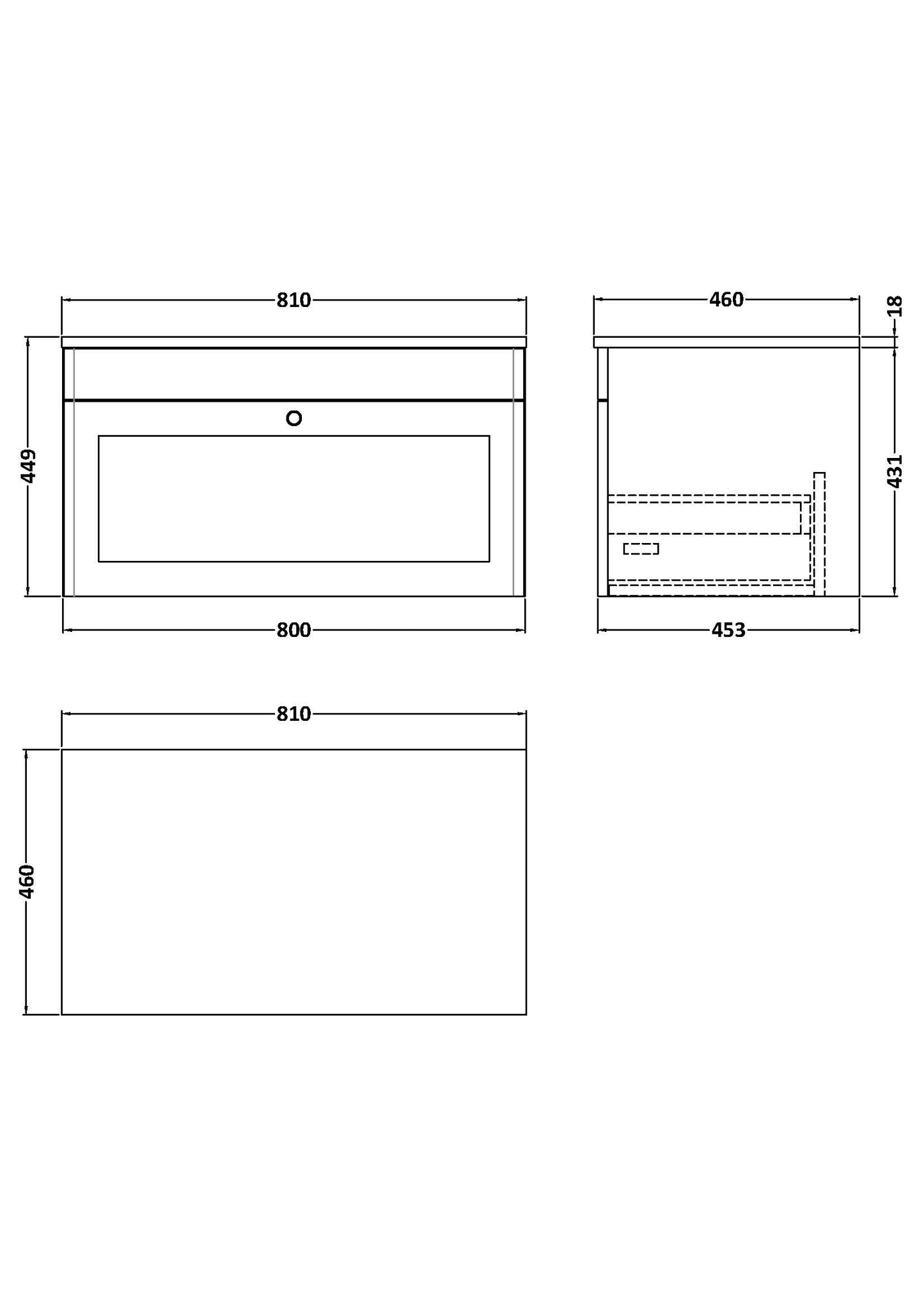 NUIE 800mm Wall Hung Single Drawer Vanity with Marble Top