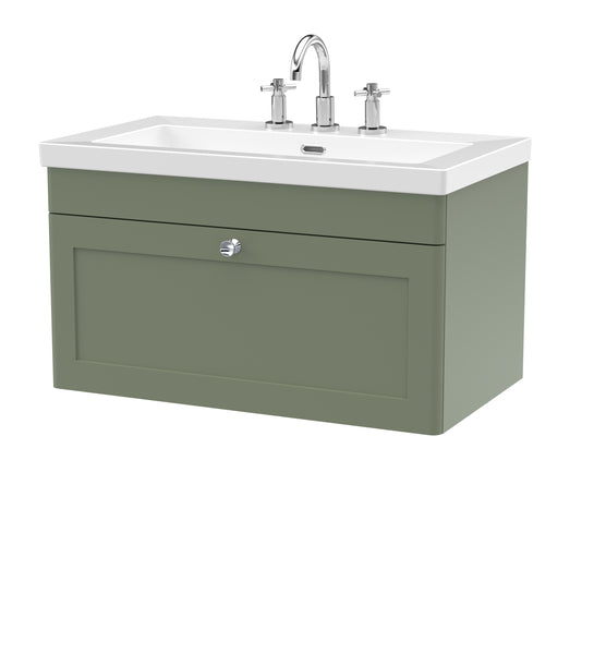 NUIE 800mm Wall Hung Single Drawer Vanity with Basin - 3 Tap Hole