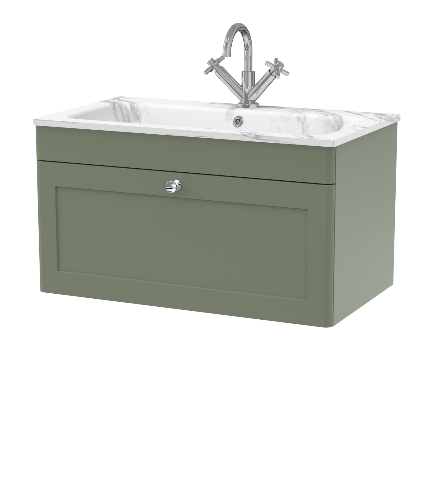 NUIE 800mm Wall Hung 1-Drawer Unit & Stone Basin 1TH