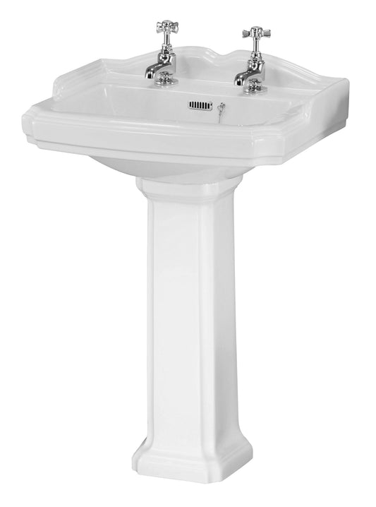 NUIE 590mm Basin & Pedestal (2 Tap Hole)