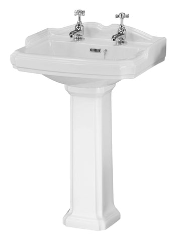 NUIE 590mm Basin & Pedestal (2 Tap Hole)
