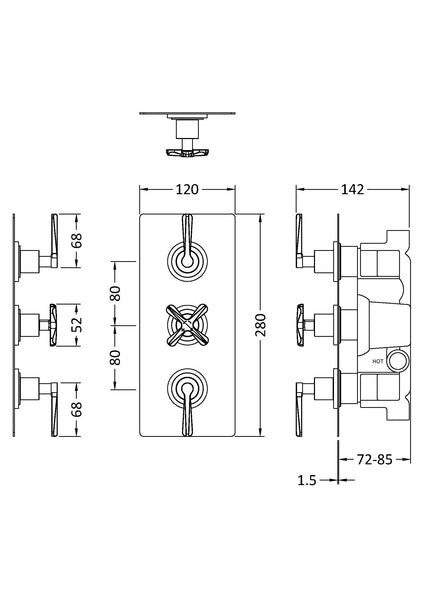 NUIE Triple Thermostatic Shower Valve With Diverter