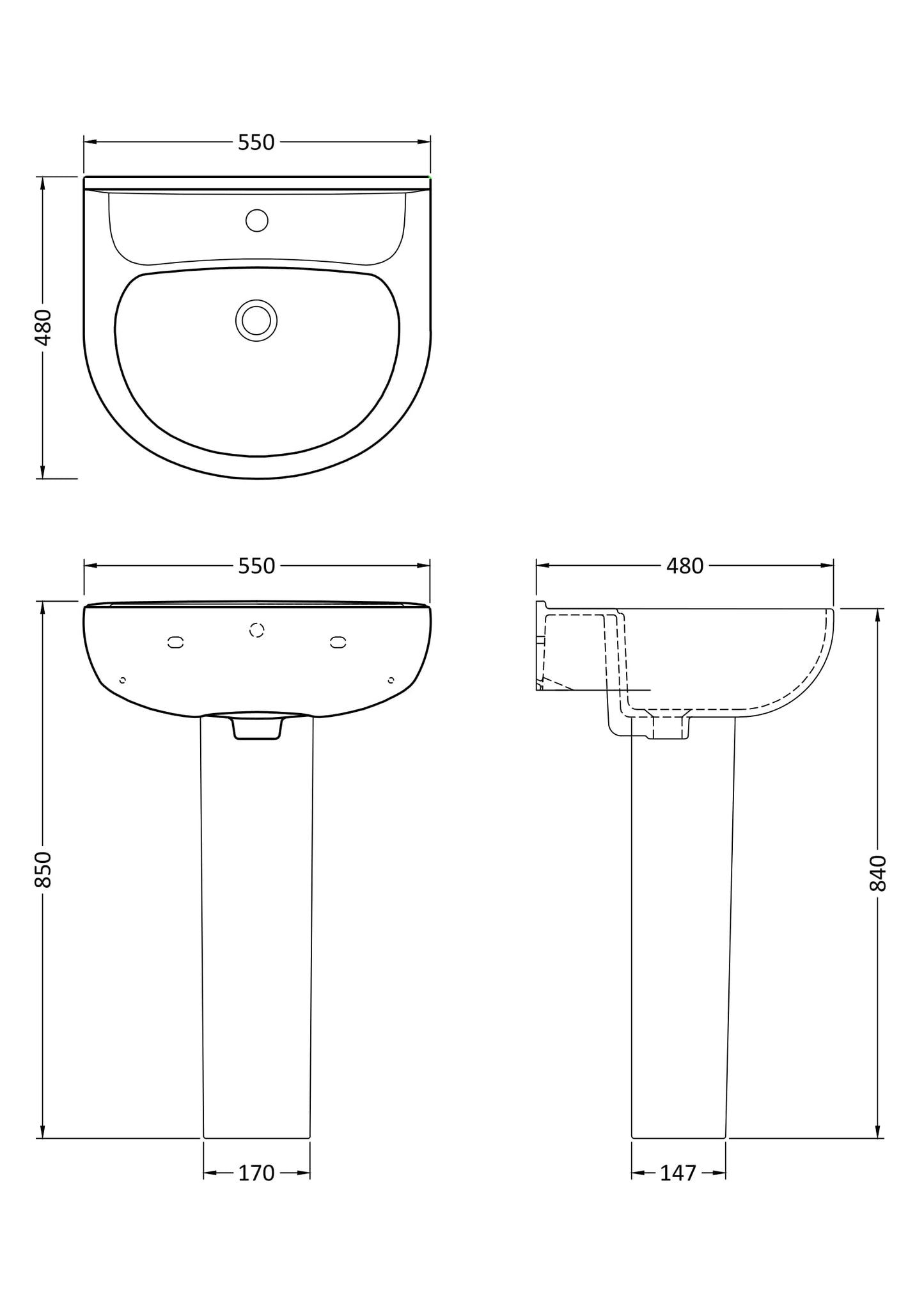 NUIE 550mm Basin & Pedestal