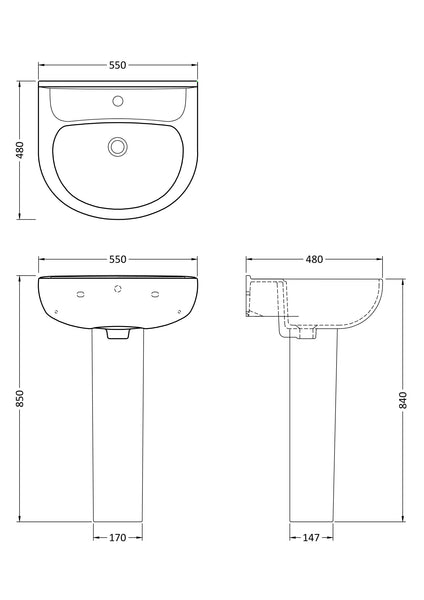 NUIE 550mm Basin & Pedestal