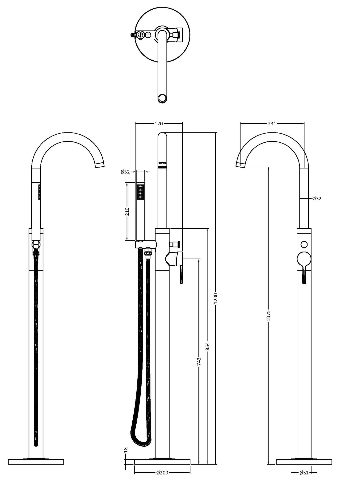 NUIE Tec Floor Standing Bath Shower Mixer