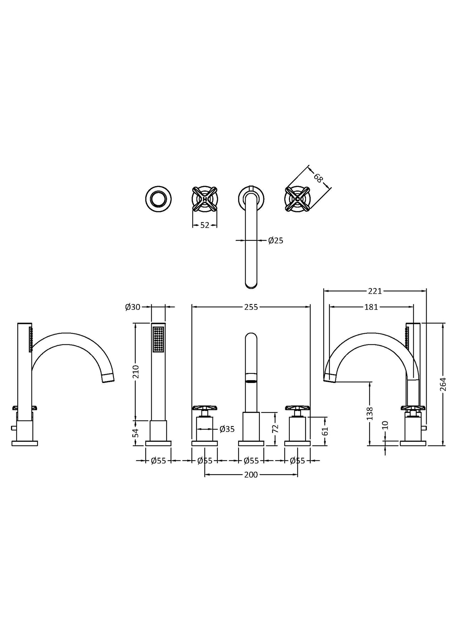 NUIE 4 Tap Hole Bath Mixer