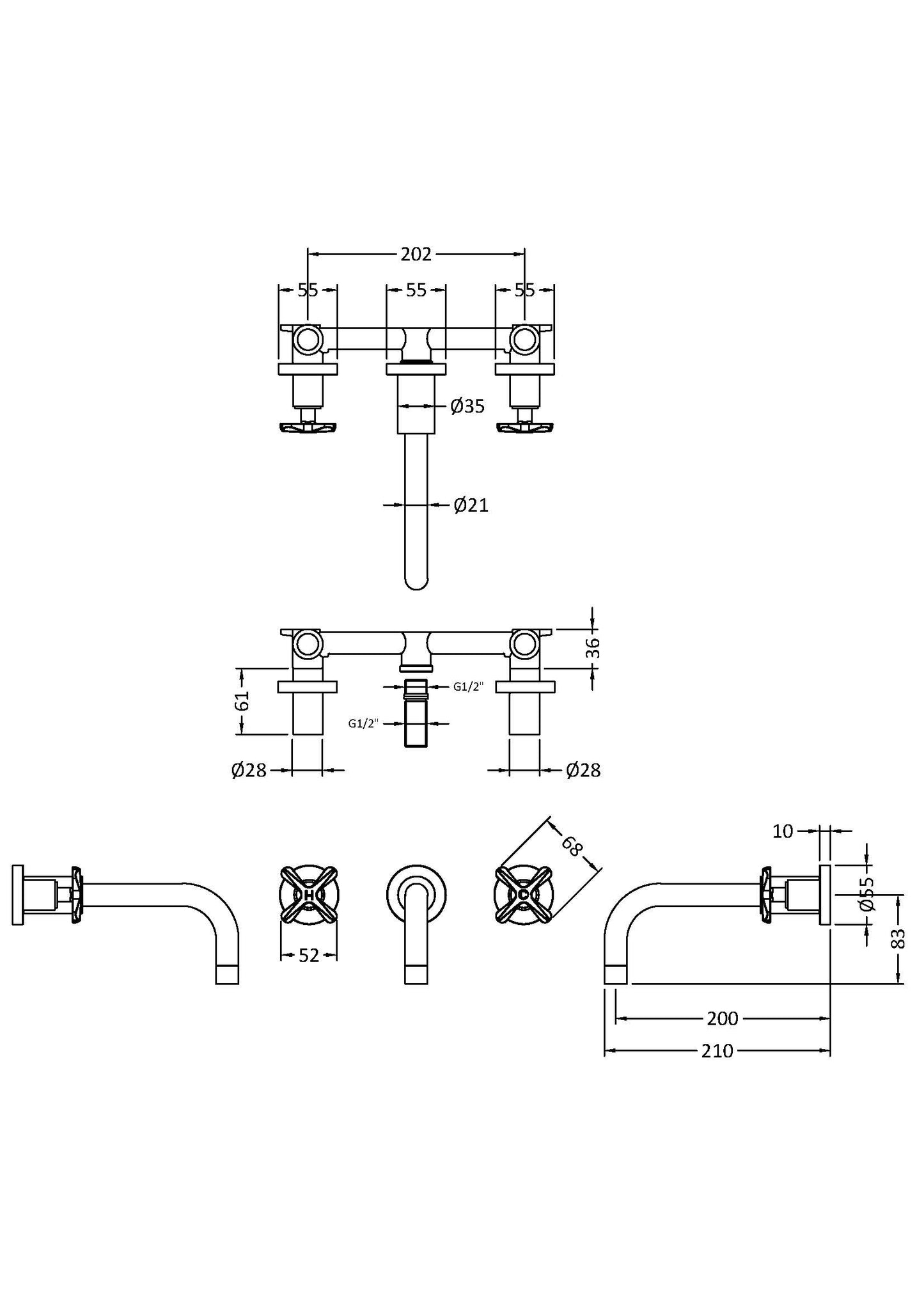 NUIE Wall Mounted Basin Mixer