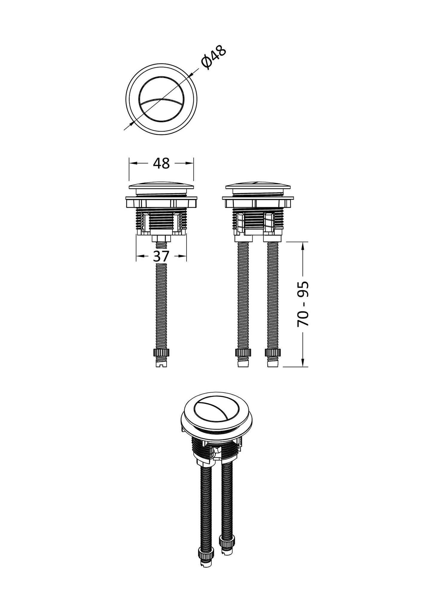 NUIE Matt Black Cistern Push Button