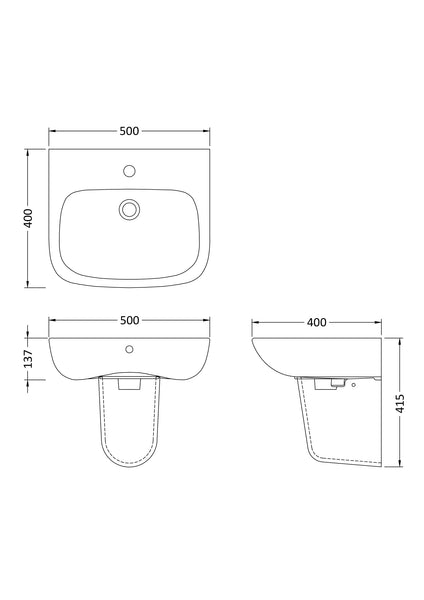 NUIE 500mm Basin & Semi Pedestal