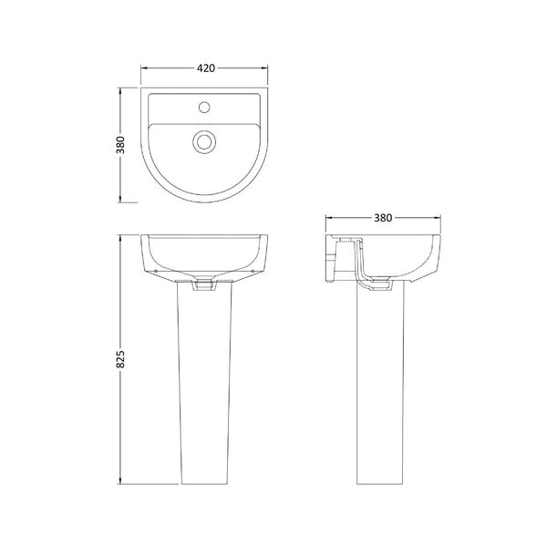 NUIE 420mm Basin & Pedestal