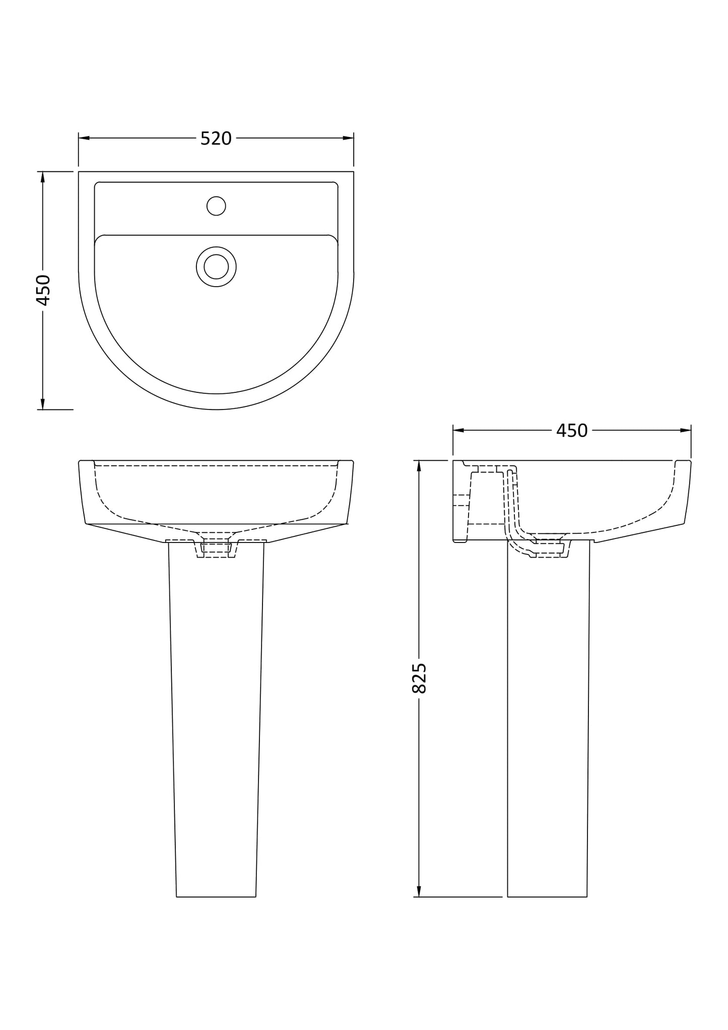 NUIE 520mm Basin & Pedestal