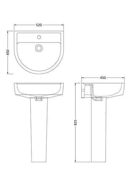 NUIE 520mm Basin & Pedestal