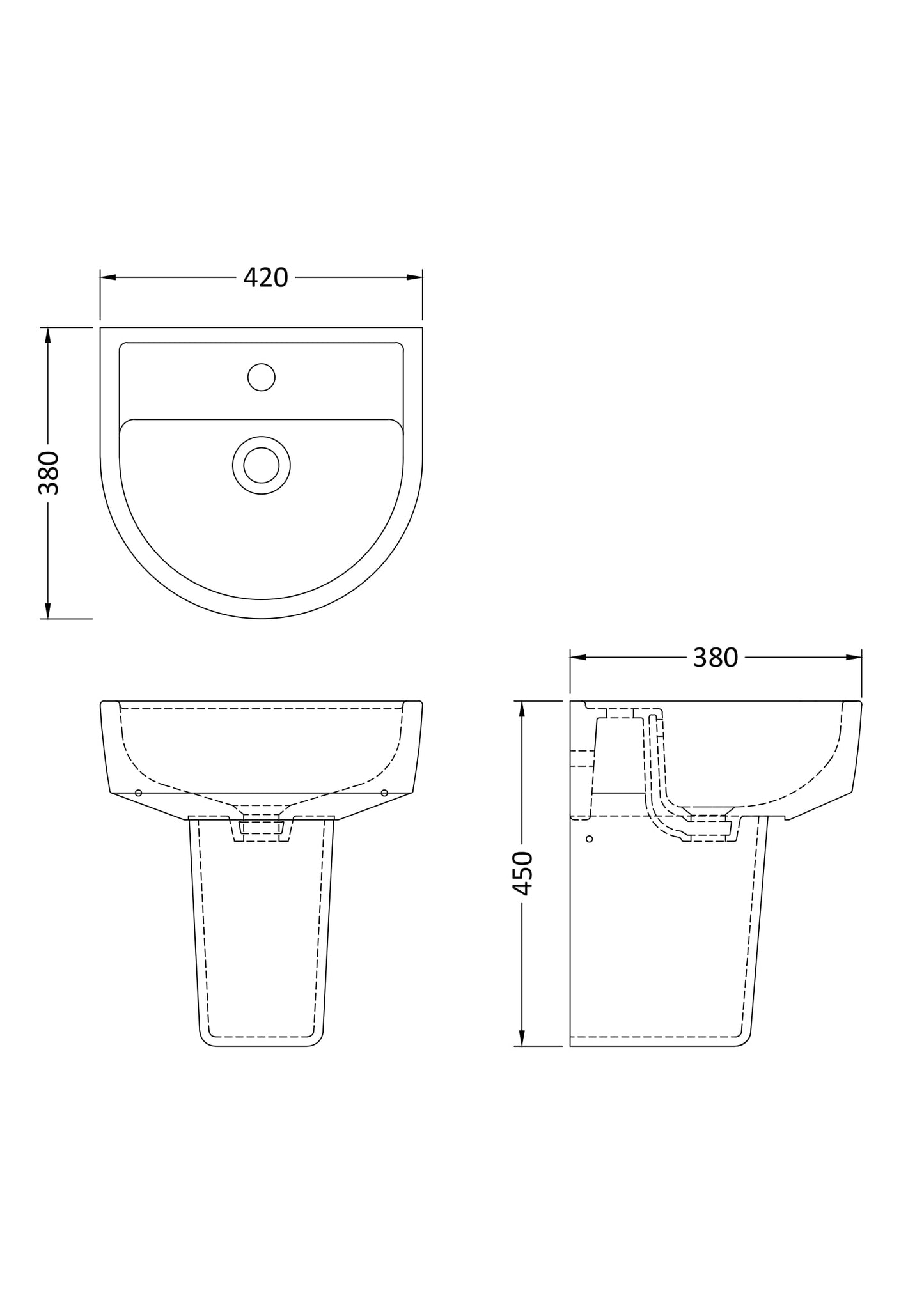 NUIE 420mm Basin & Semi Pedestal
