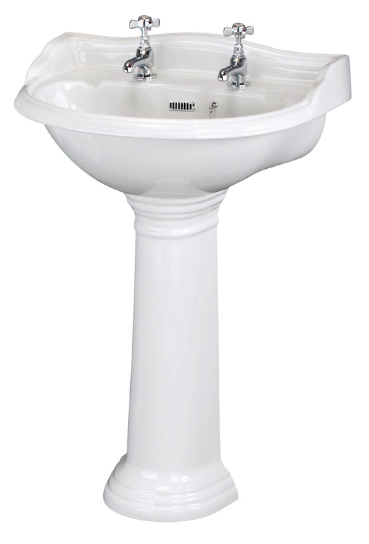 Hudson Reed 600mm Basin & Pedestal (2 Tap Hole)
