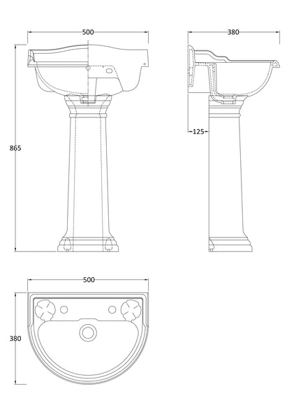 Hudson Reed 500mm Basin & Pedestal (2 Tap Hole)