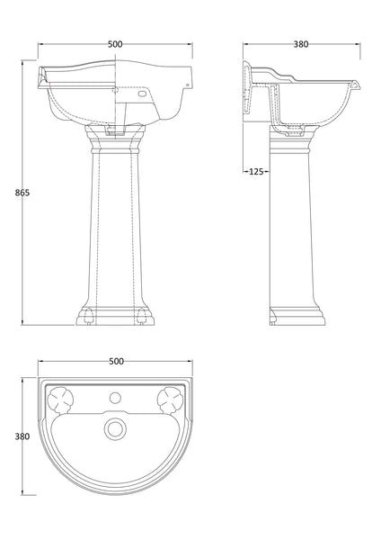 Hudson Reed 500mm Basin & Pedestal (1 Tap Hole)