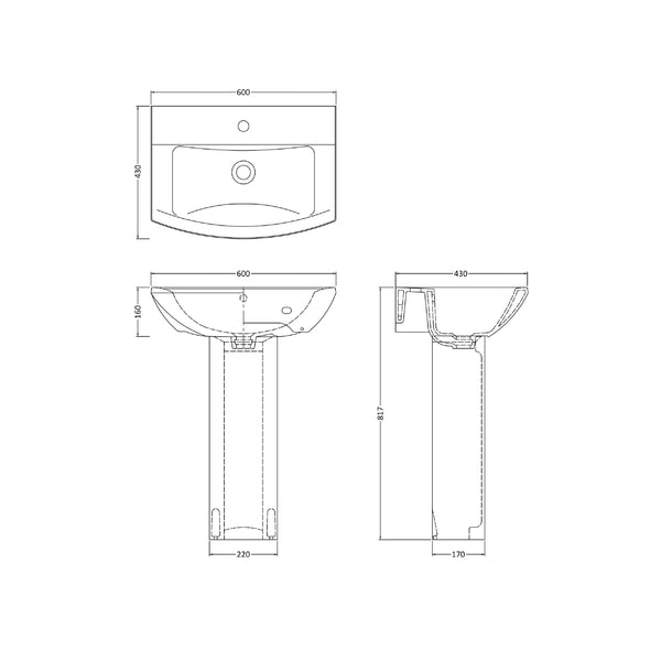 NUIE 600mm Basin & Pedestal