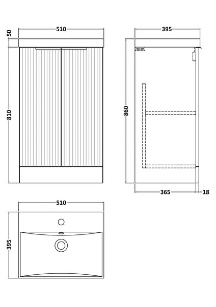 Hudson Reed 500mm Floor Standing 2 Door Vanity & Basin 3
