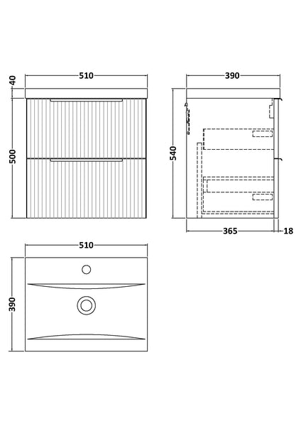 Hudson Reed 500mm Wall Hung 2 Drawer Vanity & Basin 1