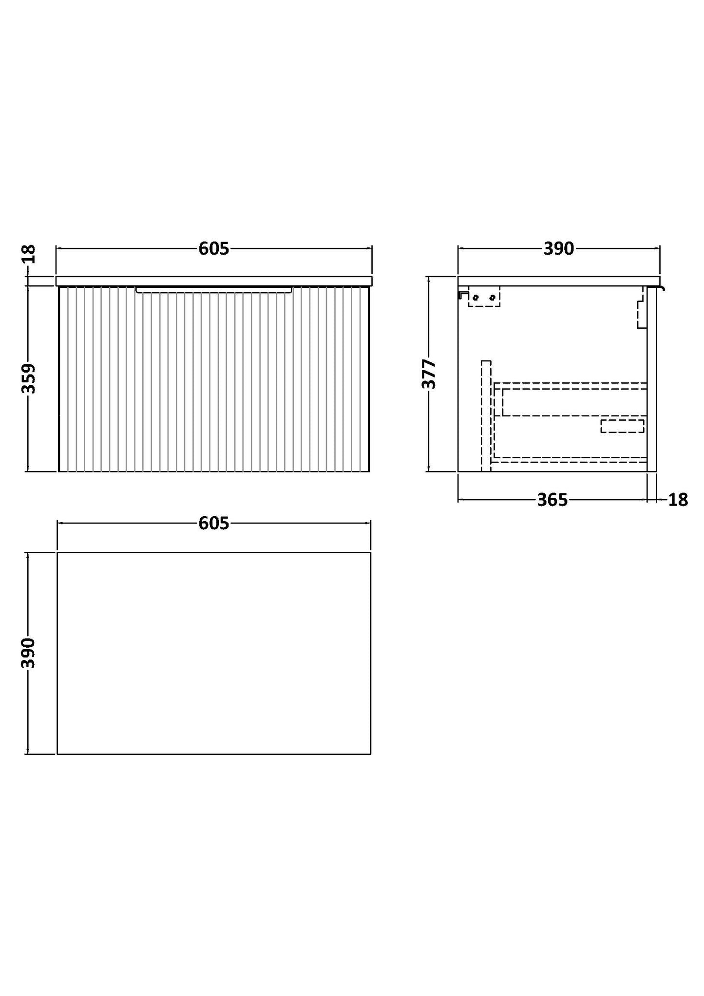 Hudson Reed 600mm Wall Hung Single Drawer Vanity & Worktop
