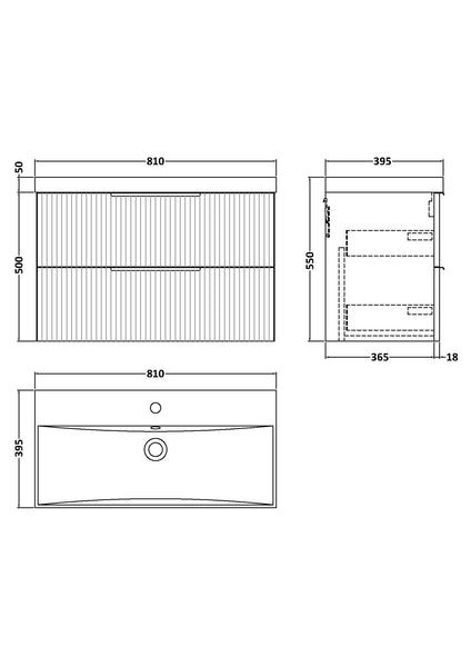 Hudson Reed 800mm Wall Hung 2 Drawer Vanity & Basin 3