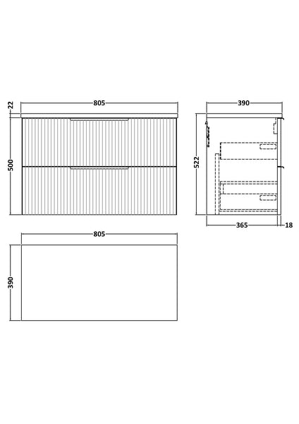 Hudson Reed 800 Wall Hung 2-Drawer Vanity & Laminate Worktop