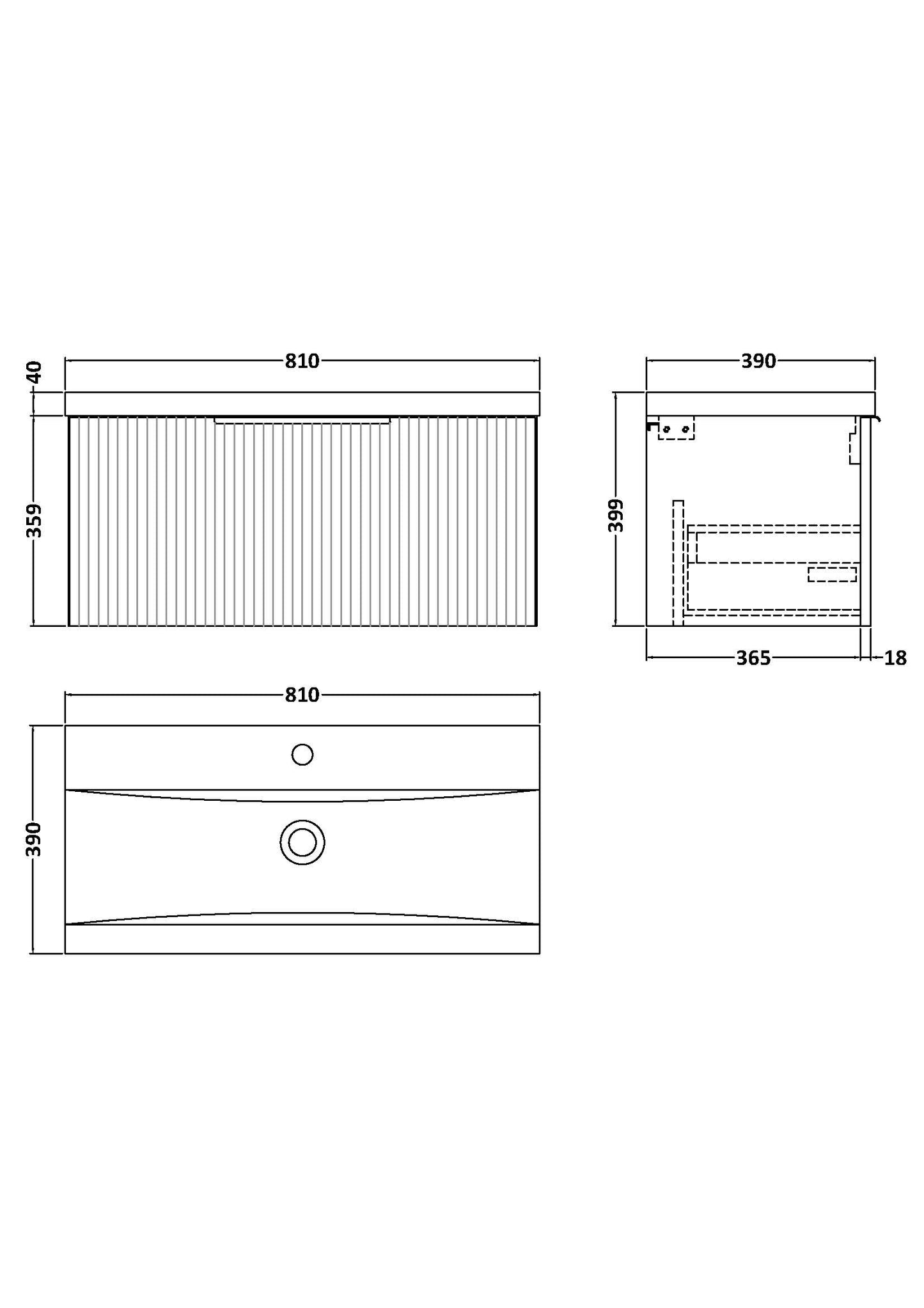 Hudson Reed 800mm Wall Hung Single Drawer Vanity & Basin 1