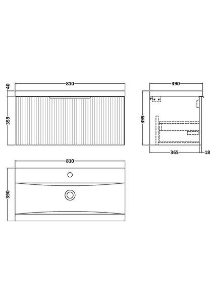 Hudson Reed 800mm Wall Hung Single Drawer Vanity & Basin 1