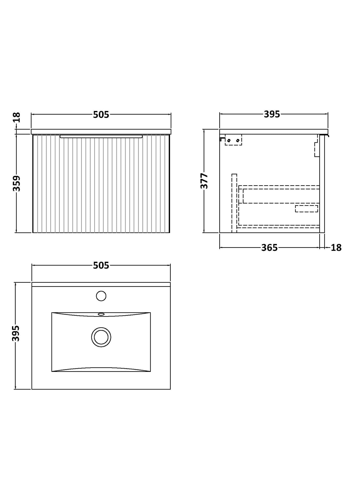 Hudson Reed 500mm Wall Hung Single Drawer Vanity & Basin 2