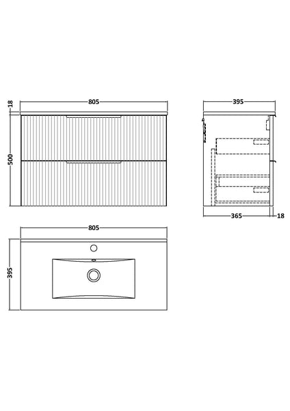 Hudson Reed 800mm Wall Hung 2 Drawer Vanity & Basin 2