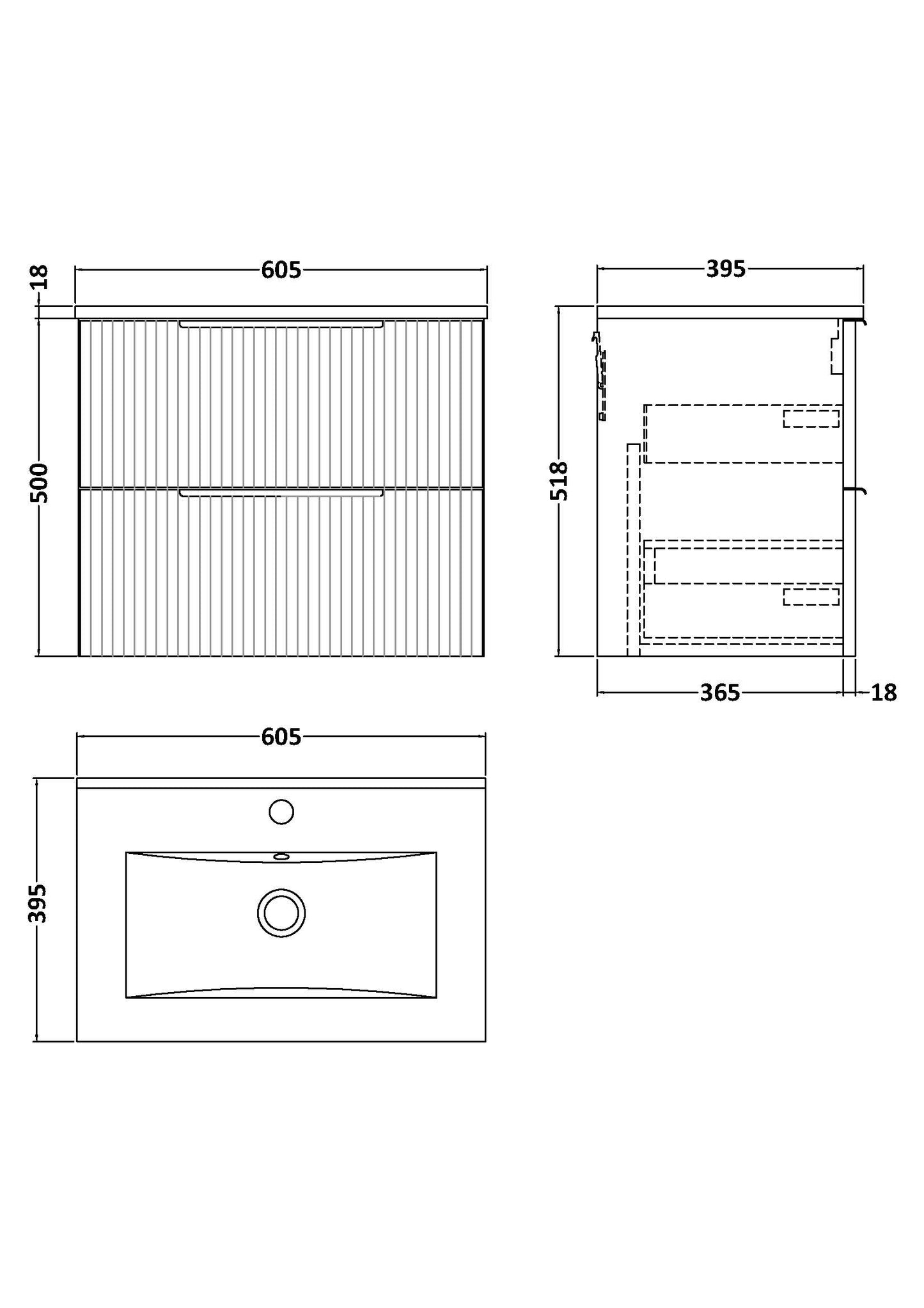 Hudson Reed 600mm Wall Hung 2 Drawer Vanity & Basin 2
