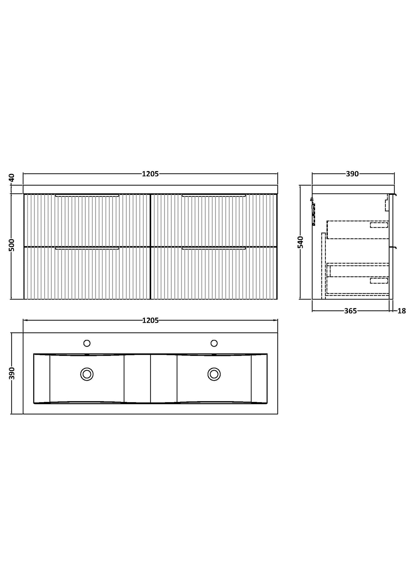 Hudson Reed 1200mm Wall Hung 4 Drawer Vanity & Double Basin