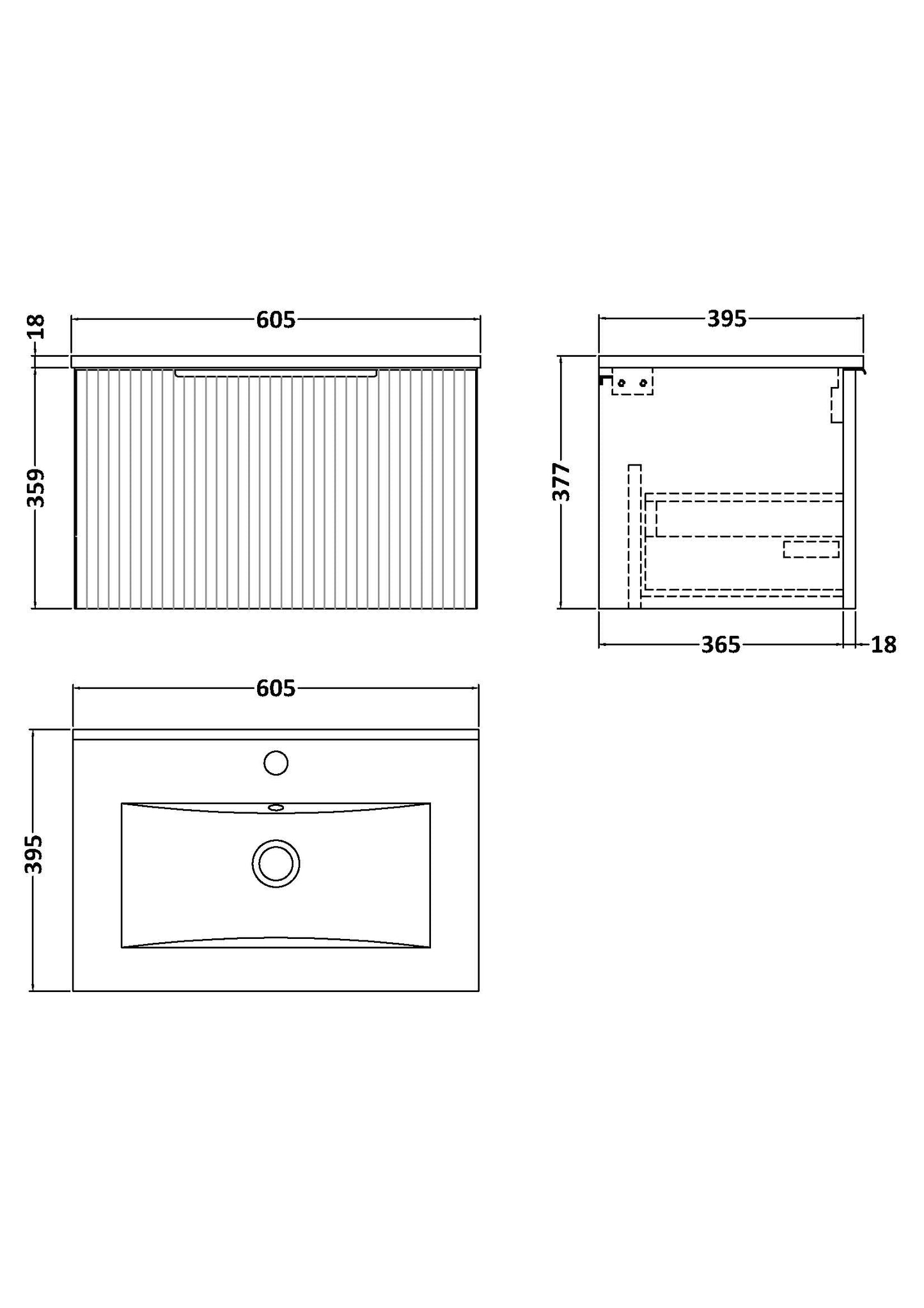 Hudson Reed 600mm Wall Hung Single Drawer Vanity & Basin 2