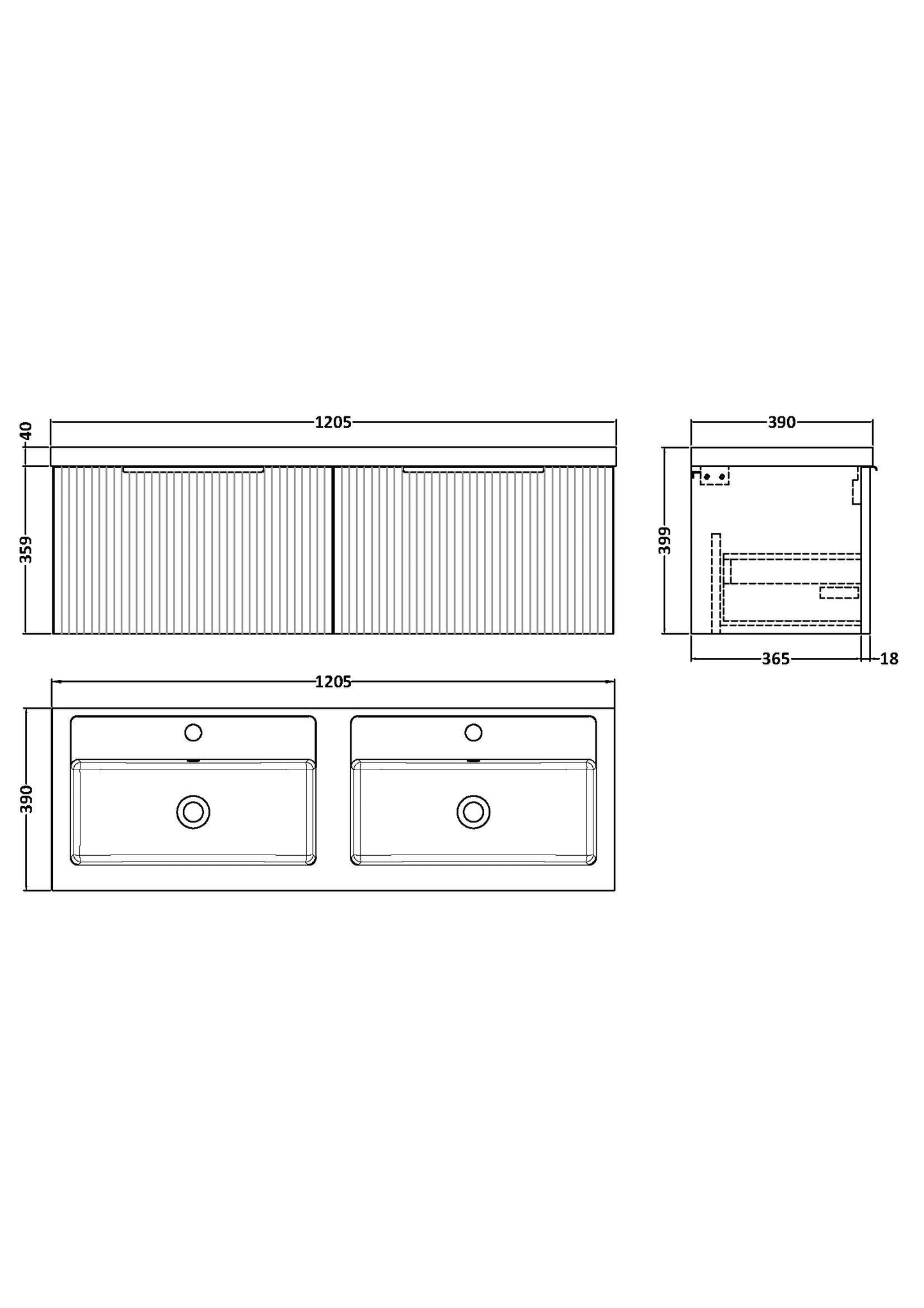 Hudson Reed 1200mm Wall Hung 2 Drawer Vanity & Double Basin