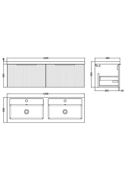 Hudson Reed 1200mm Wall Hung 2 Drawer Vanity & Double Basin