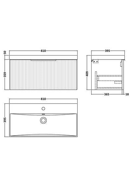Hudson Reed 800mm Wall Hung Single Drawer Vanity & Basin 3