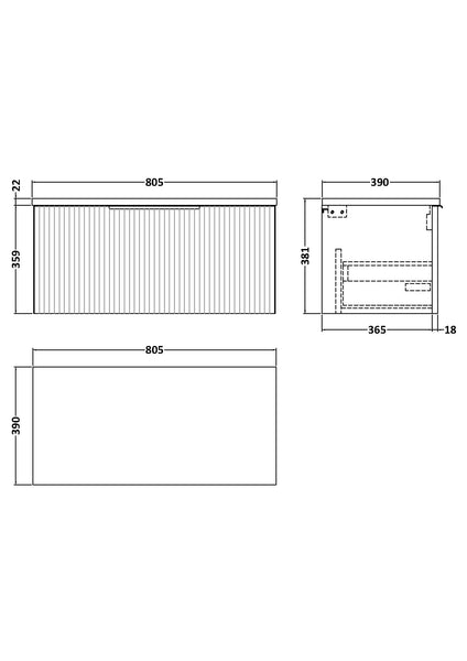 Hudson Reed 800mm Wall Hung Single Drawer Vanity & Laminate Worktop