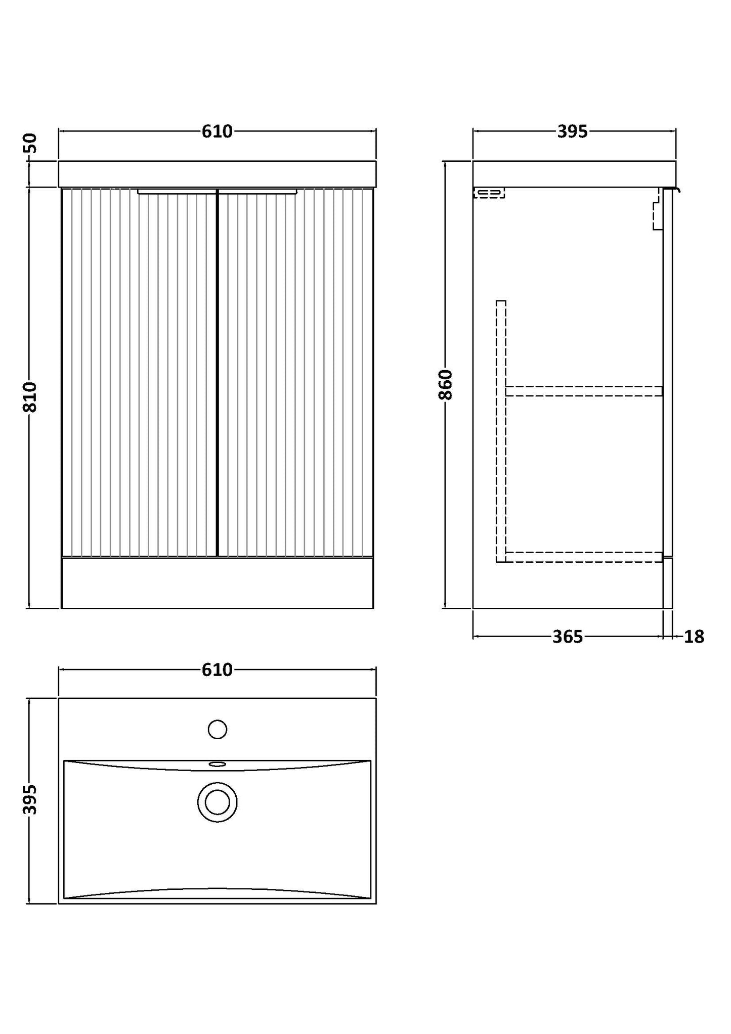 Hudson Reed 600mm Floor Standing 2 Door Vanity & Basin 3