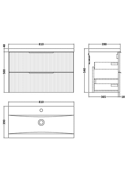 Hudson Reed 800mm Wall Hung 2 Drawer Vanity & Basin 1