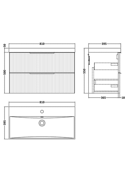 Hudson Reed 800mm Wall Hung 2 Drawer Vanity & Basin 3