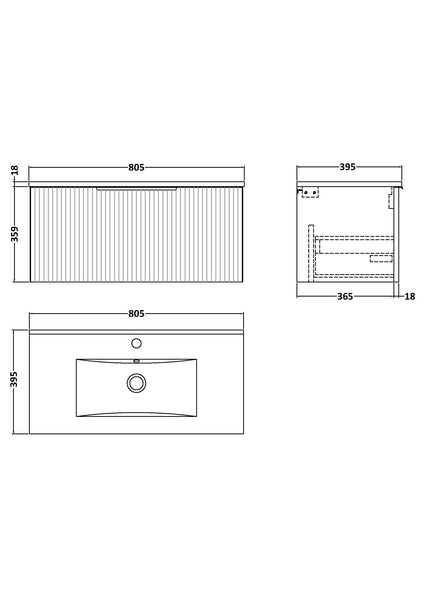 Hudson Reed 800mm Wall Hung Single Drawer Vanity & Basin 2