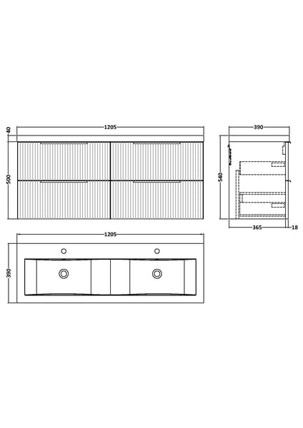 Hudson Reed 1200mm Wall Hung 4 Drawer Vanity & Double Basin
