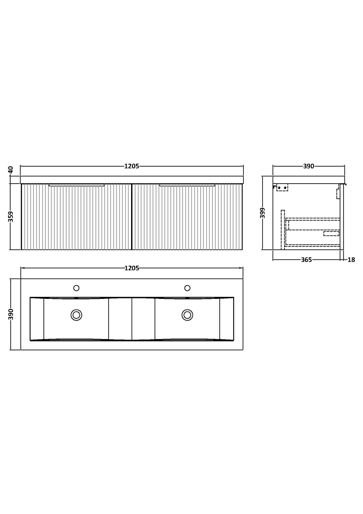 Hudson Reed 1200mm Wall Hung 2 Drawer Vanity & Double Basin