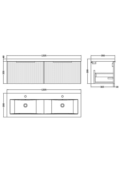 Hudson Reed 1200mm Wall Hung 2 Drawer Vanity & Double Basin