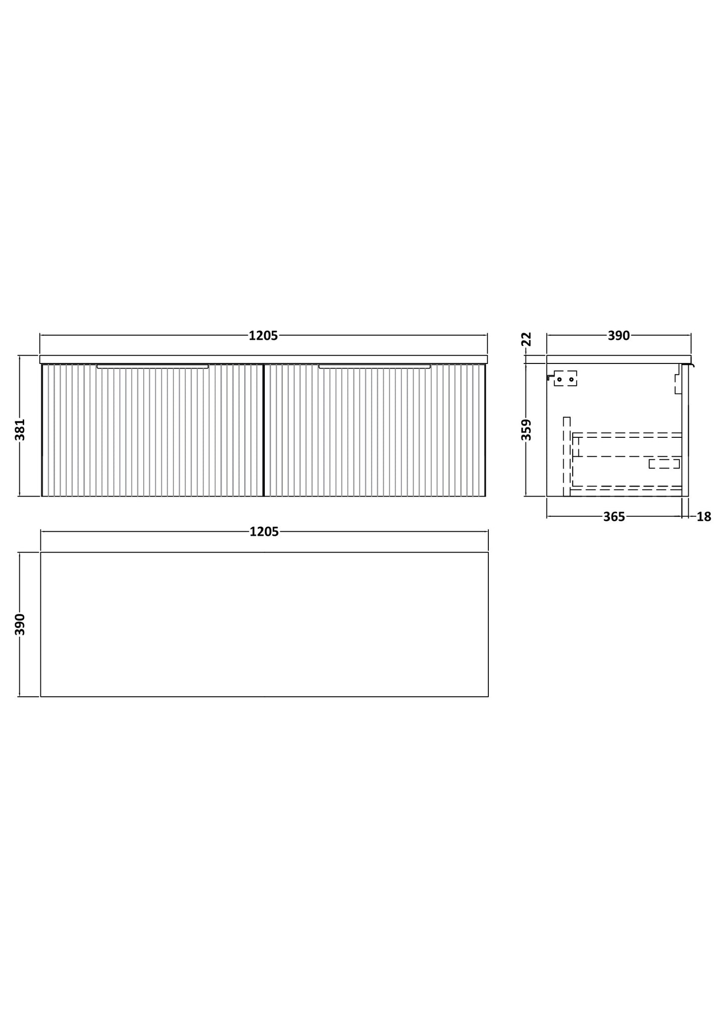 Hudson Reed 1200 Wall Hung 2-Drawer Vanity & Laminate Worktop