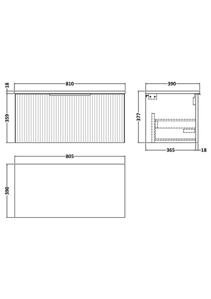 Hudson Reed 800mm Wall Hung Single Drawer Vanity & Worktop