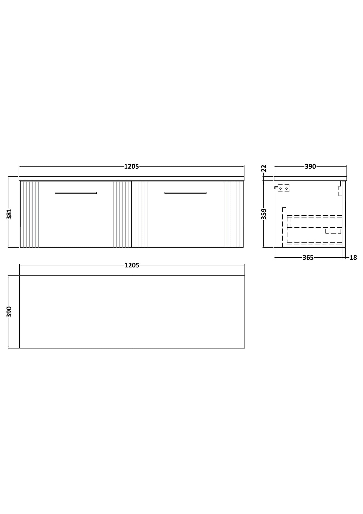NUIE 1200 Wall Hung 2-Drawer Vanity & Laminate Worktop